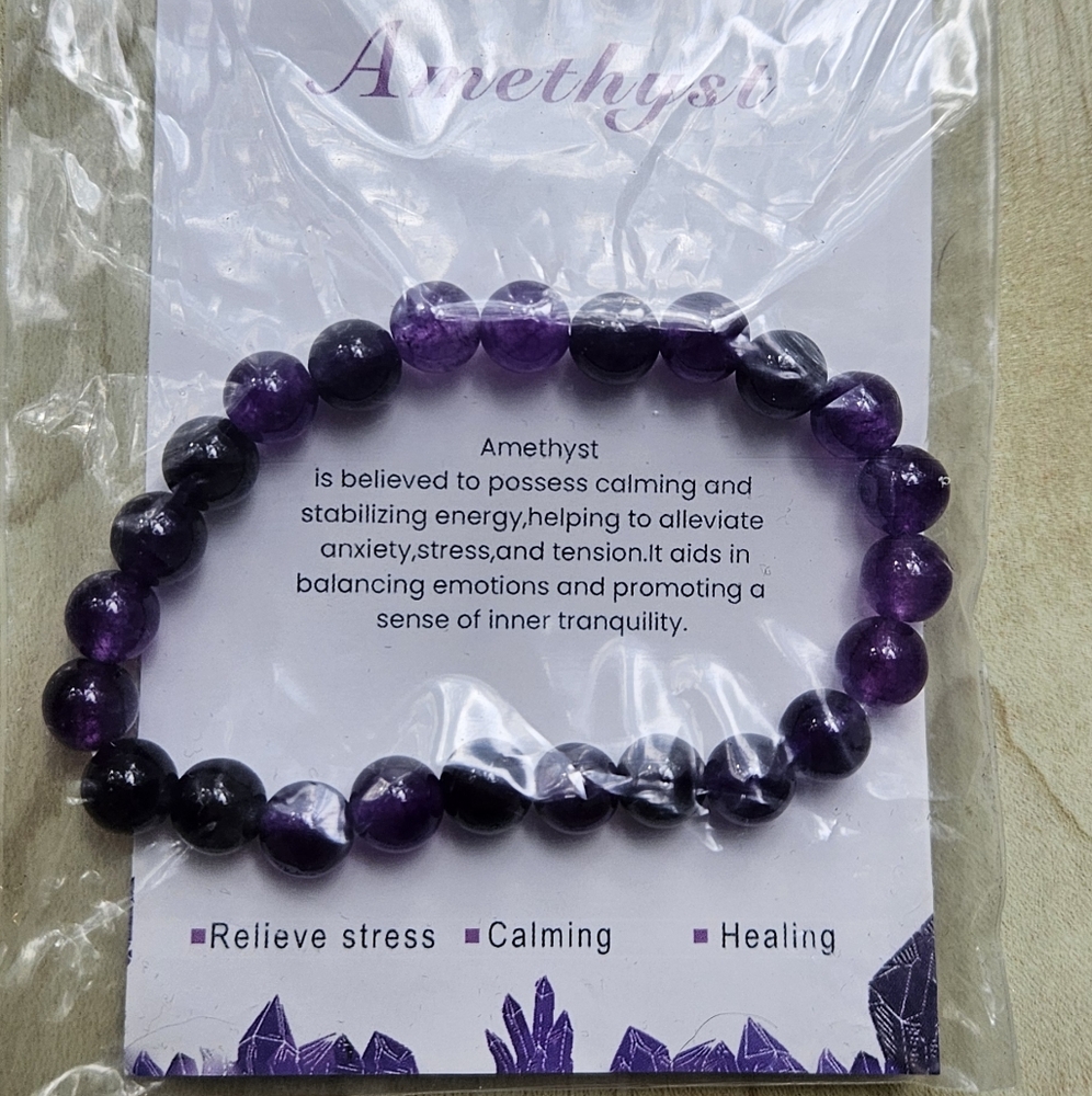 Amethyst Bracelet Stone Stretch Elastic Bead Natural Real Genuine Purple 6 mm